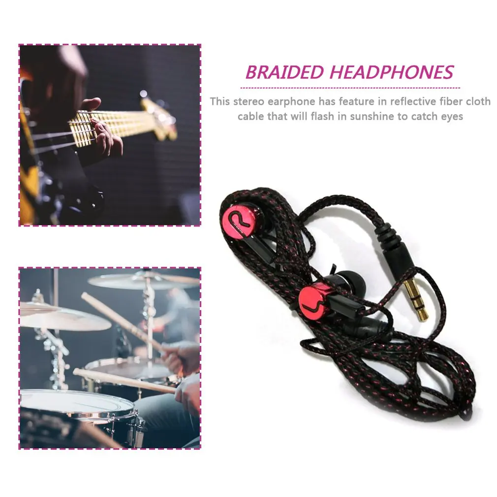 

Fashionable In-Ear Stereo Earphone Braided Wire Headset Music Reflective Line Decoration Comfortable Sport Earphone
