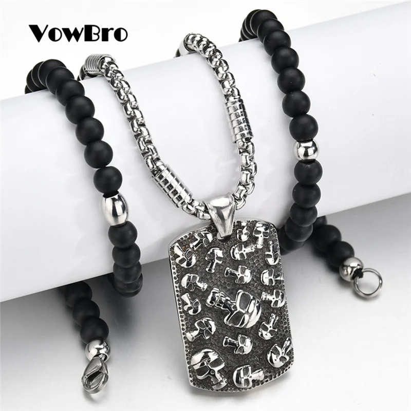 VowBro Для мужчин бусы четки подвеской в виде черепа Цепочки и ожерелья мужской