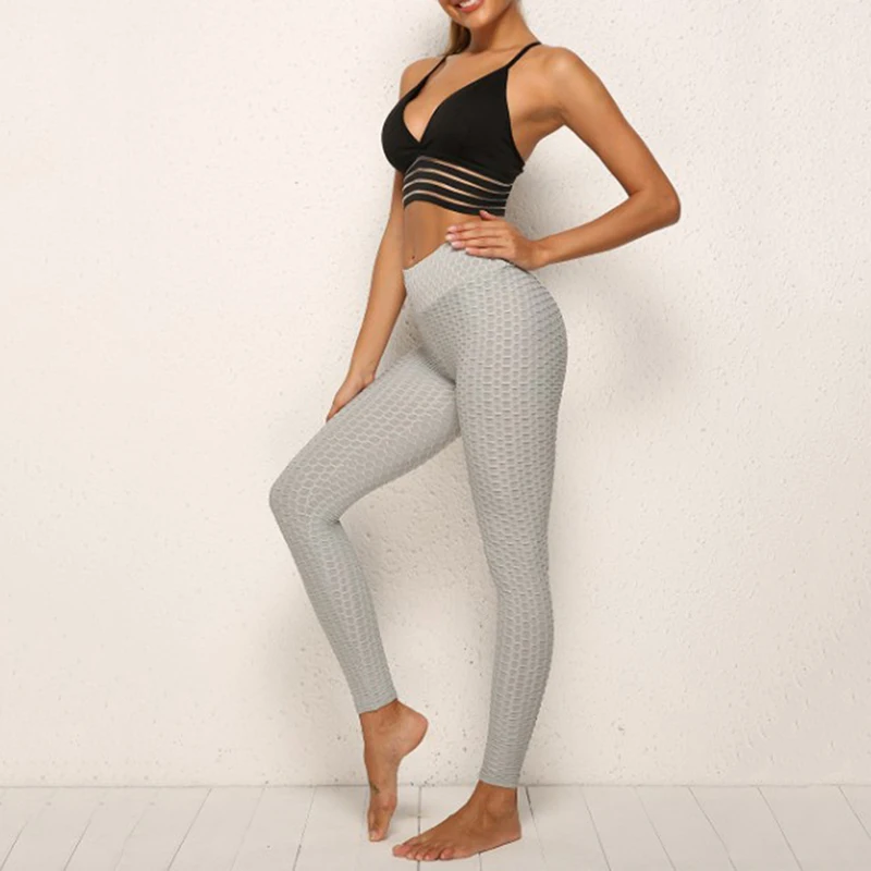 

2019 New Jacquard Bubble High Waist Leggings Fashion Women'S Sports Leggings Hip-Up Leggings Charming Woman