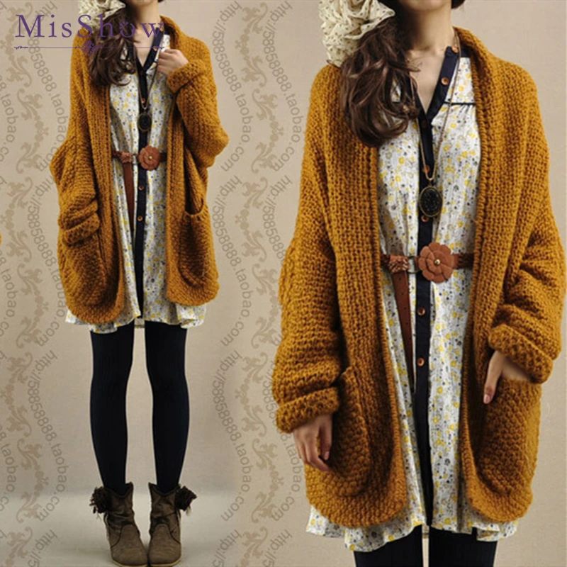 2019 новый модный осенний женский кардиган длинный рукав Свободный вязаный карман