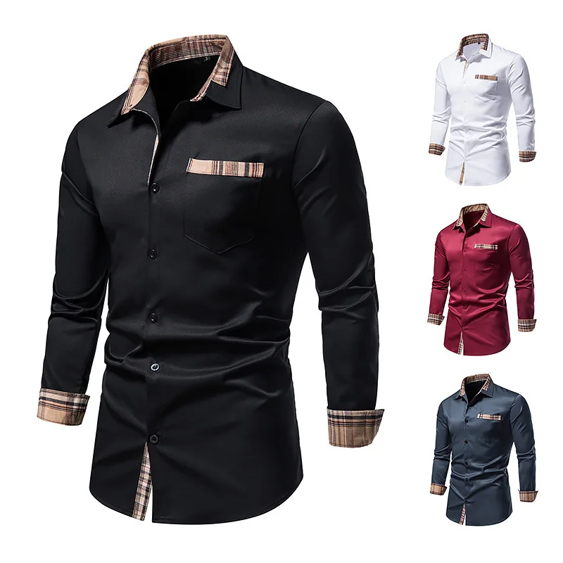 

Men's Casual Long Sleeve Shirt Plaid Collar Buttoned Shirt