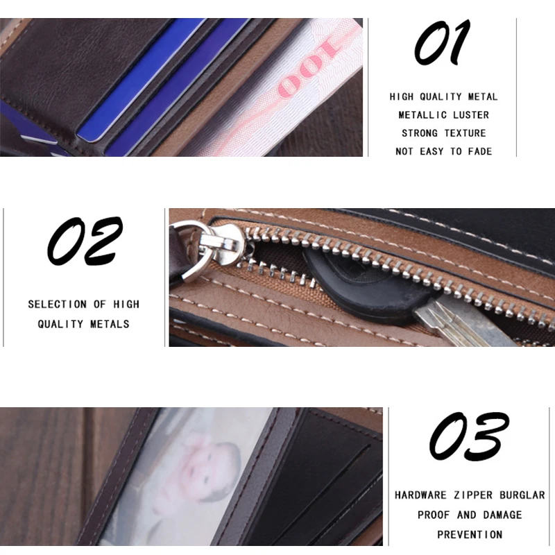 

FACTOO Mens Wallets Short Purse Clutch Bag Card Holder Wallet Business Fashion PU Zipper Leather Male Light Card Bag