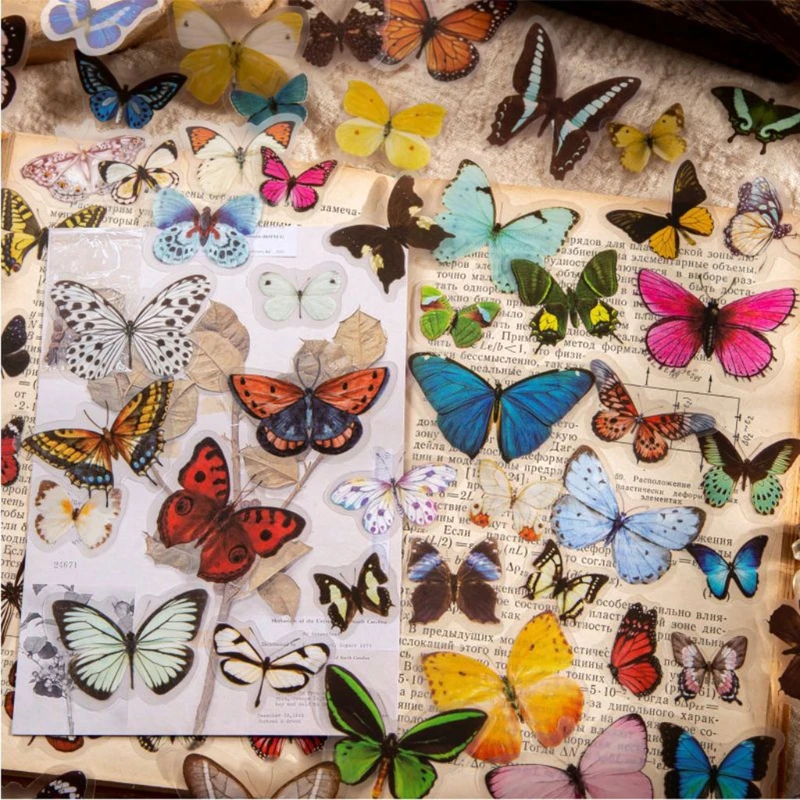 

100Pcs Various Sweet Lovely Beautiful Butterfly Stickers Waterproof PVC Stickers for Personalize Laptop Scrapbook Daily Planner