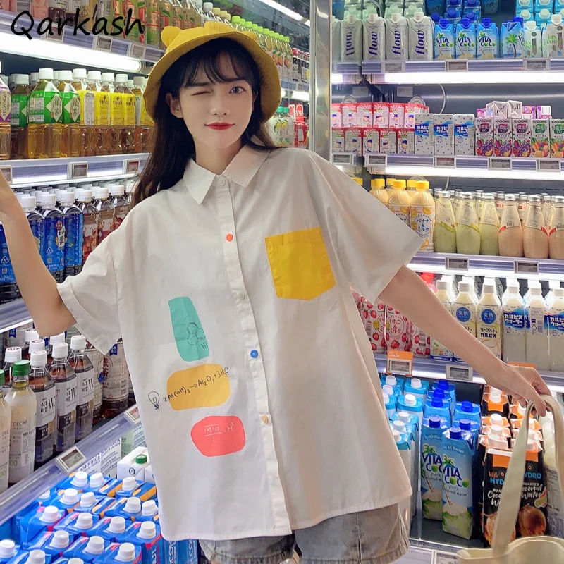 

Рубашка в стиле пэчворк, Женская универсальная Милая летняя модная шикарная Повседневная Уличная одежда в японском стиле, милый топ для подростков, простая