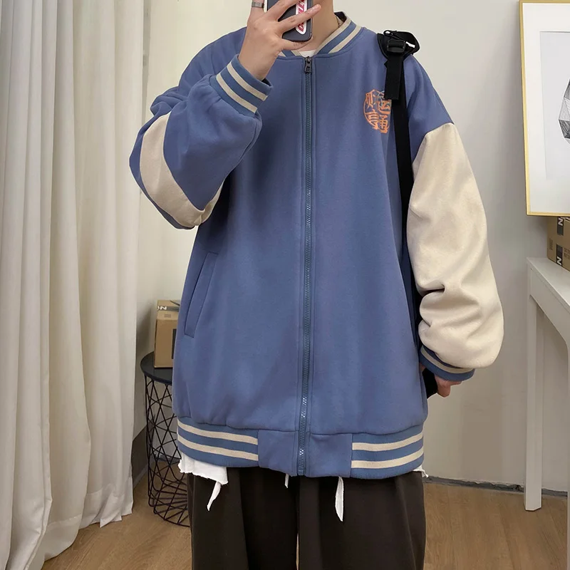 

SingleRoad Men Sweatshirt 2020 Zipper Patchwork Coat Casual Oversized Harajuku Japanese Streetwear Sweatshirts Navy Hoodie Men