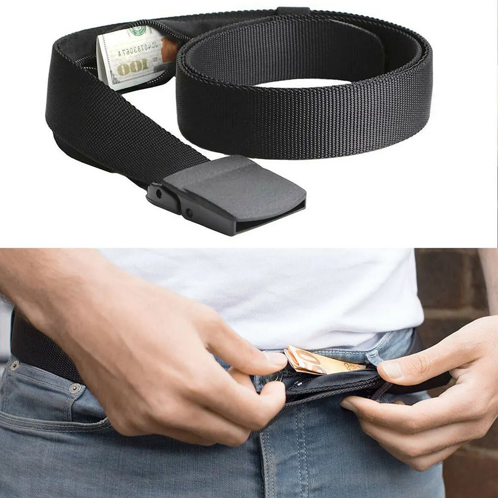 

Anti-Theft Wallet Belts Unisex Casusl Security Money Travel Belt With Hidden Pocket Cash safe Easybelt Buckless Belts