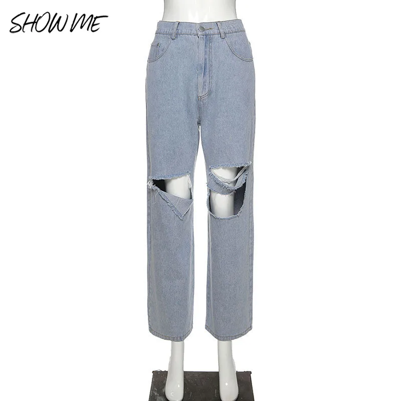 

2021 Fashion Street Casual Jeans Women Hole Ripped Vintage High Waist Loose Y2k Mom Straight Female Jeans Soft Women Cargo Pants