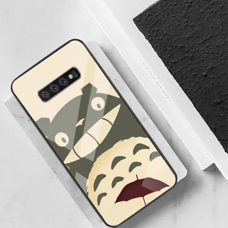

Cartoon Happy Totoro Phone Case For Samsung S10 S20 S9 Plus Note9 10 Case Glass Case For Samsung Galaxy S10