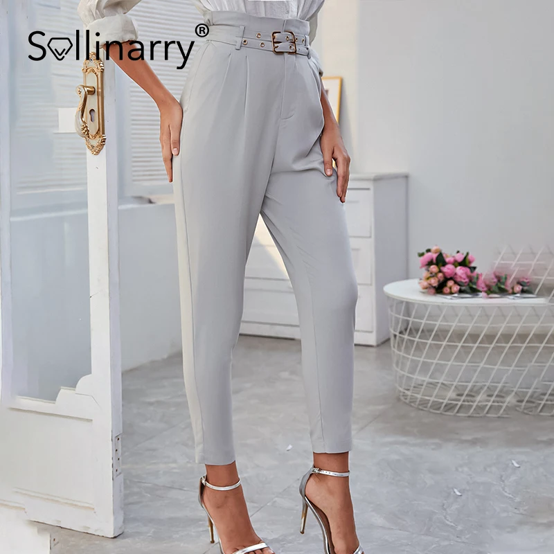 

Sollinary Fashion side pocket office trousers High street solid color straight pants 2021 Autumn Vintage high waist ankle pants