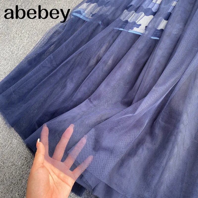 

High Quality Mesh Dress Women French Elegant Short Sleeve A-line Dresses Summer Chic Streetwear Midi Dress