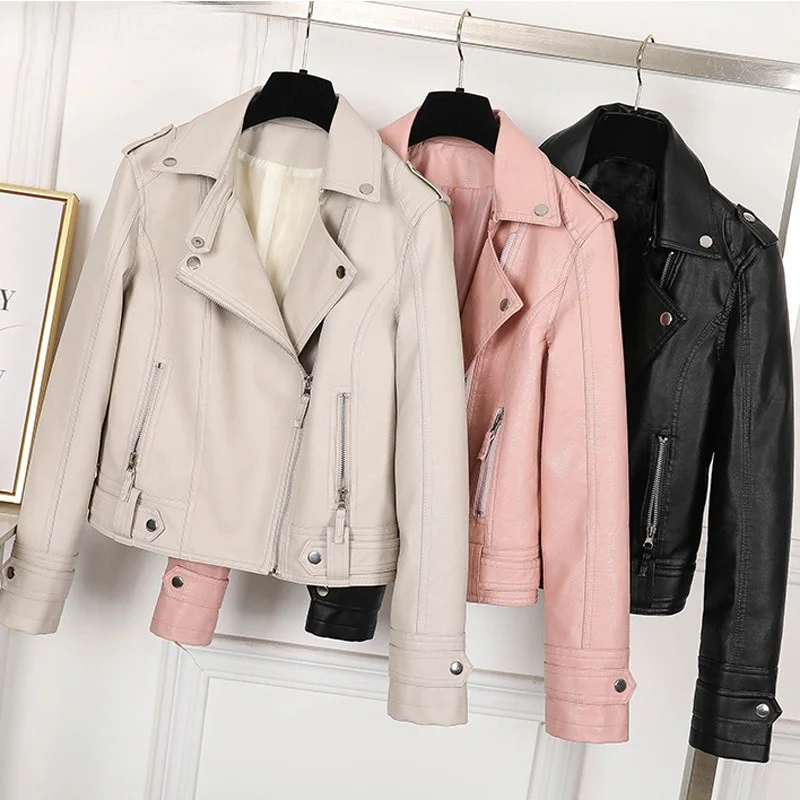 

2021 New Fashion Slim Women Faux Leather Jacket Casual Biker Motorcycle Jackets Female Punk Streetwear Spring Autumn Coat 2XL