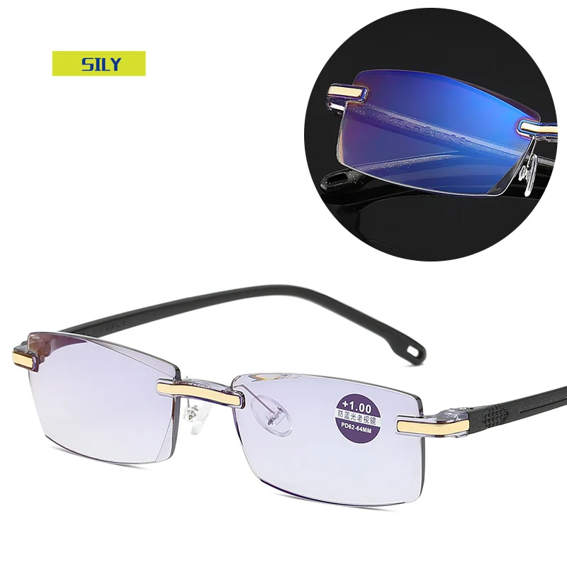 

Frameless Anti Blue Light Blocking Rimless Reading Glasses Women Men Square Frame Presbyopic Glasses Diopters +1.0 1.5 2 2.5 3.5