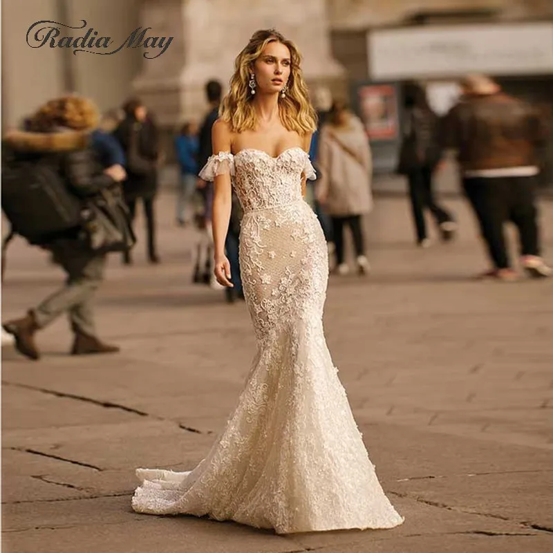 Винтажное кружевное свадебное платье Русалка Берта 2020 с открытыми плечами со