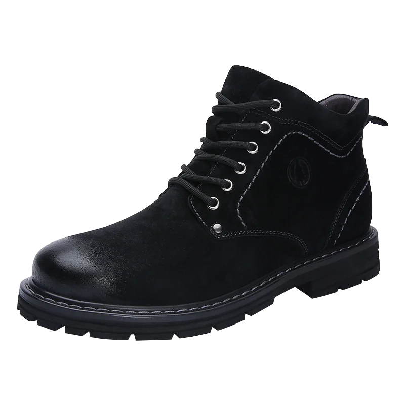 Leather Black Winter Ankle Boots mens Genuine Leather Snow Boots Big Size 38-50 Outdoor Warm Winter Shoes for Men Anti-cold Boots Walker Peak - Цвет: Leather Black