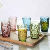 colorful glass embossed wine cup retro heat resistant water cup creative wine glasses whiskey tea straight drink mug for party