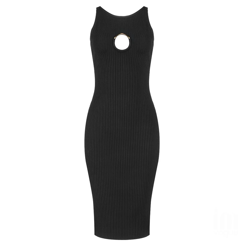 

UKCNSEP Summer Bandage Dress Sexy Women 2021 Sleeveless O Neck Cut Out Bodycon Striped Dress Elegant Celebrity Club Party Dress