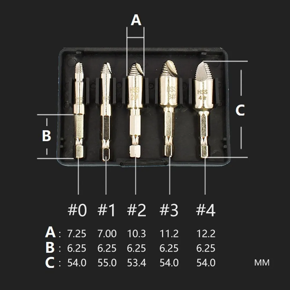 

5Pcs Screw Extractors Broken Chrome Removal Tool Threaded Type Wood Nut