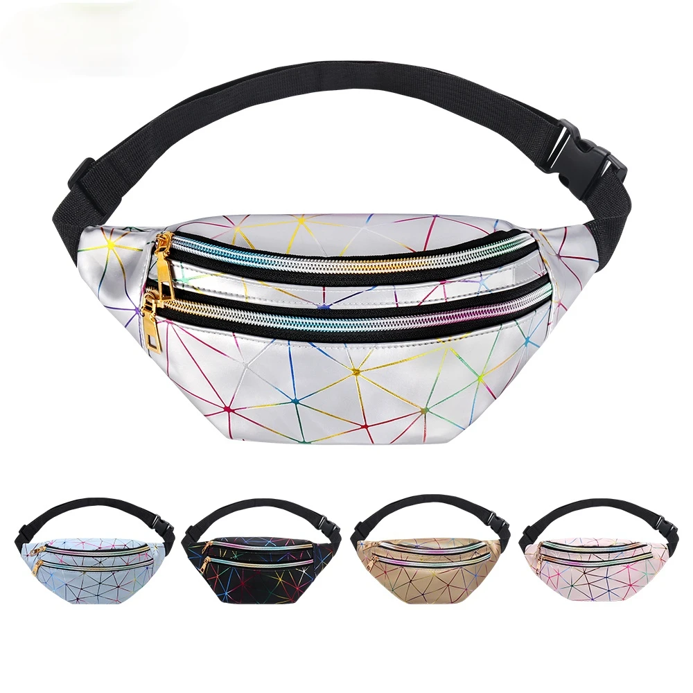 

Holographic Waist Bag for Women Glitter Fanny Pack Waterproof Geometric Belt Bag Fashion Laser Waist Pack Phone Pouch
