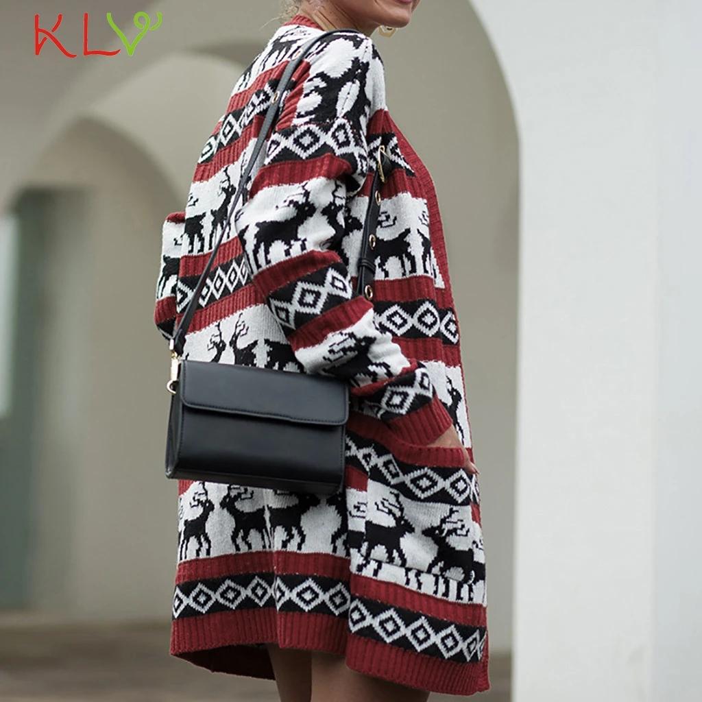 Рождественская Женская куртка с принтом оленя вязаный свитер длинный кардиган