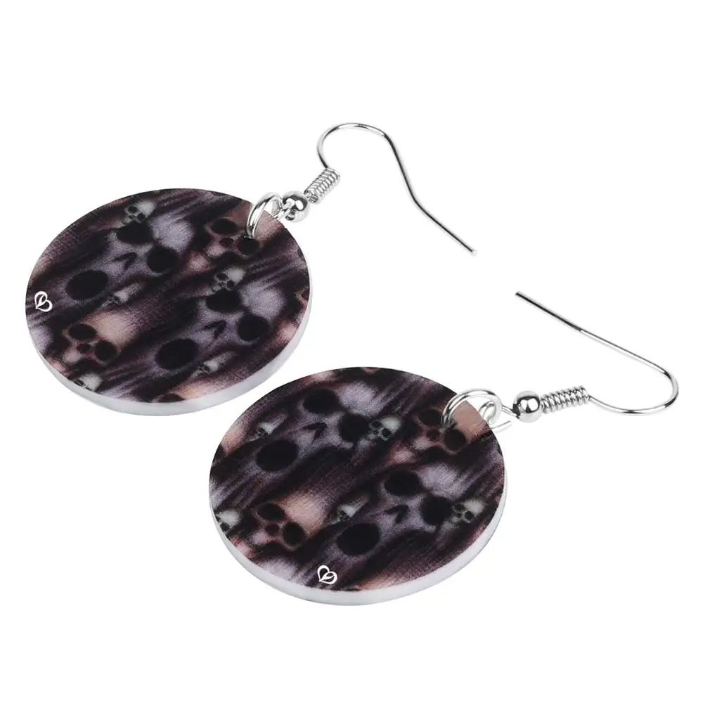 Bonsny Acrylic Halloween Horror Skull Skeleton Head Round Earrings Drop Dangle Festival Decorations Jewelry Women Girl Teen Gift | Украшения