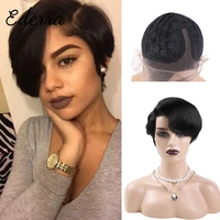 pixie short cut human hair wavy wigs natural black color glueless wigs brazilian remy hair for women 131 front lace wigs