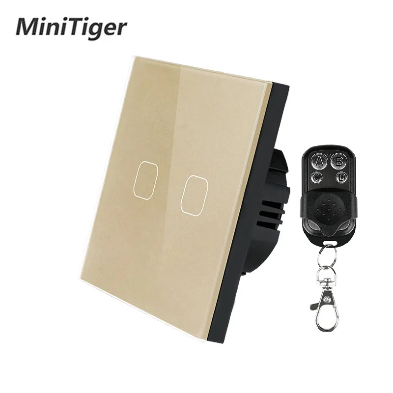 Умный настенный выключатель Minitiger стандарт ЕС/Великобритании 2 Gang 1 Way RF433