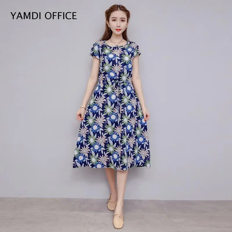Женское платье средней длины повседневное облегающее Хлопковое с цветочным