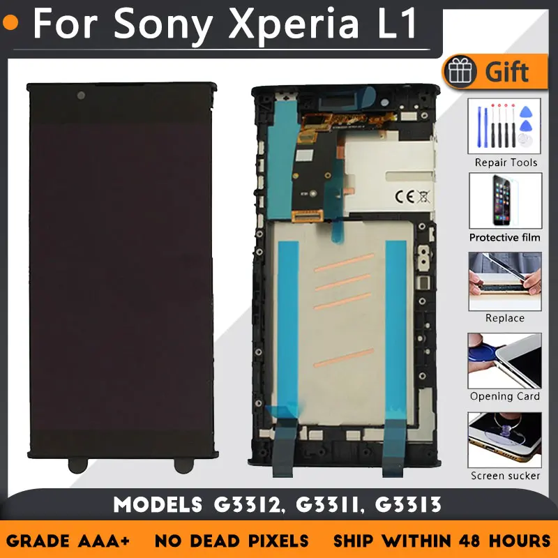 

For Sony Xperia L1 G3312 G3311 G3313 LCD screen assembly with front case touch glass,With repair parts LCD Display Black White