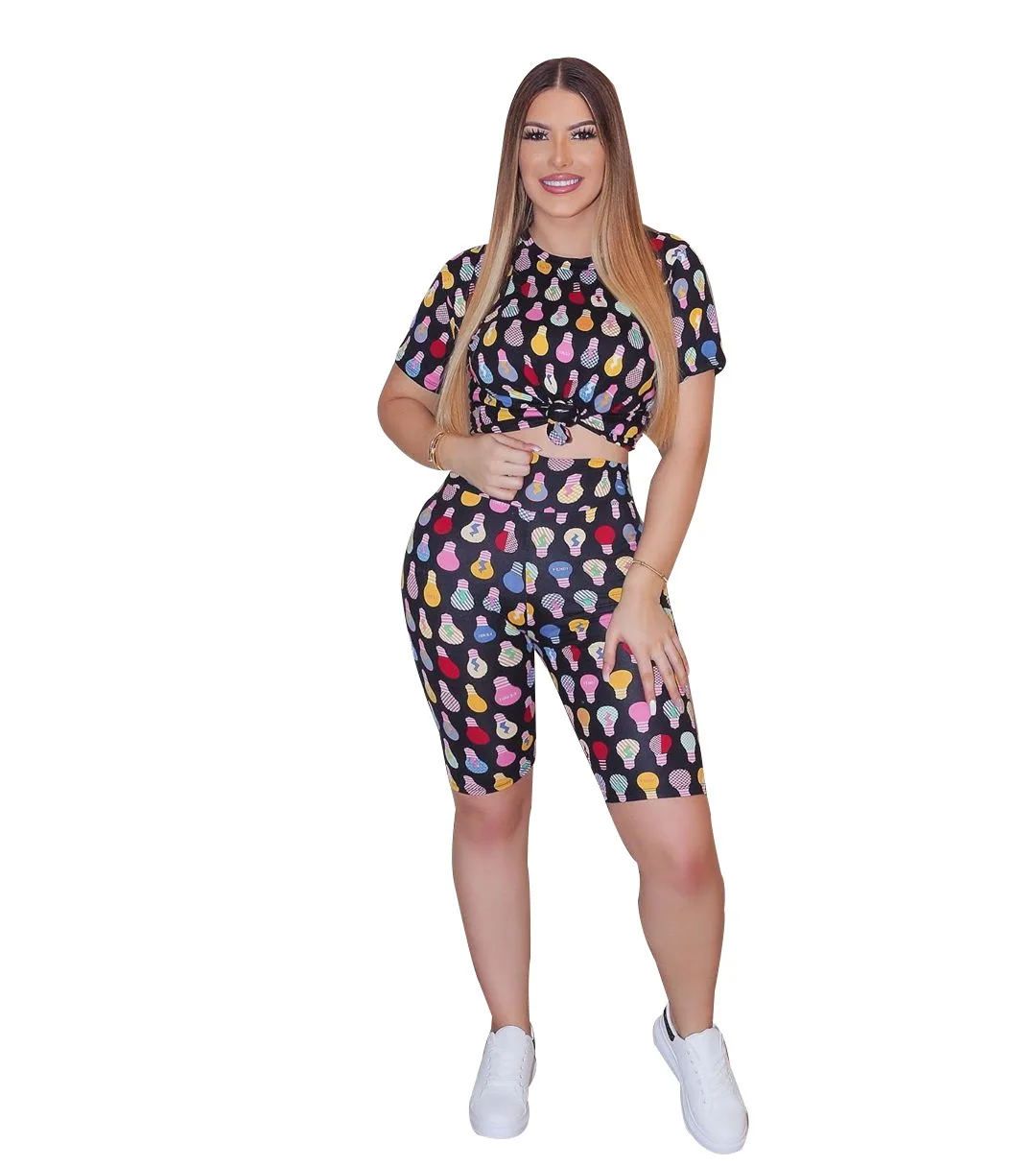 2020 Summer Women's Suit European and American Hot Style Model Cartoon Print Casual Fashion Two-piece Set |