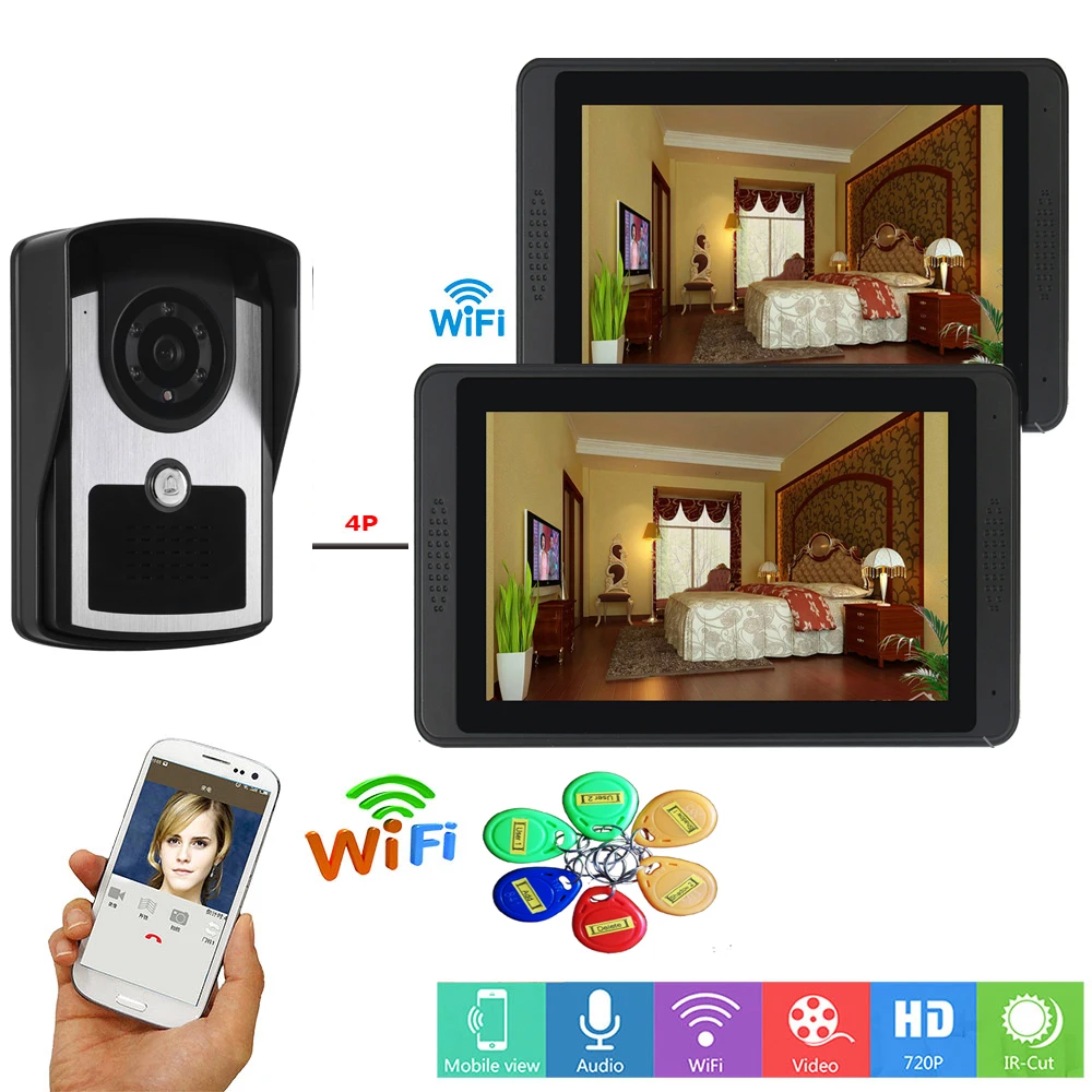 SmartYIBA 7 дюймов WIfi беспроводной от 1 до 2 видео домофон дверной звонок RFid карта