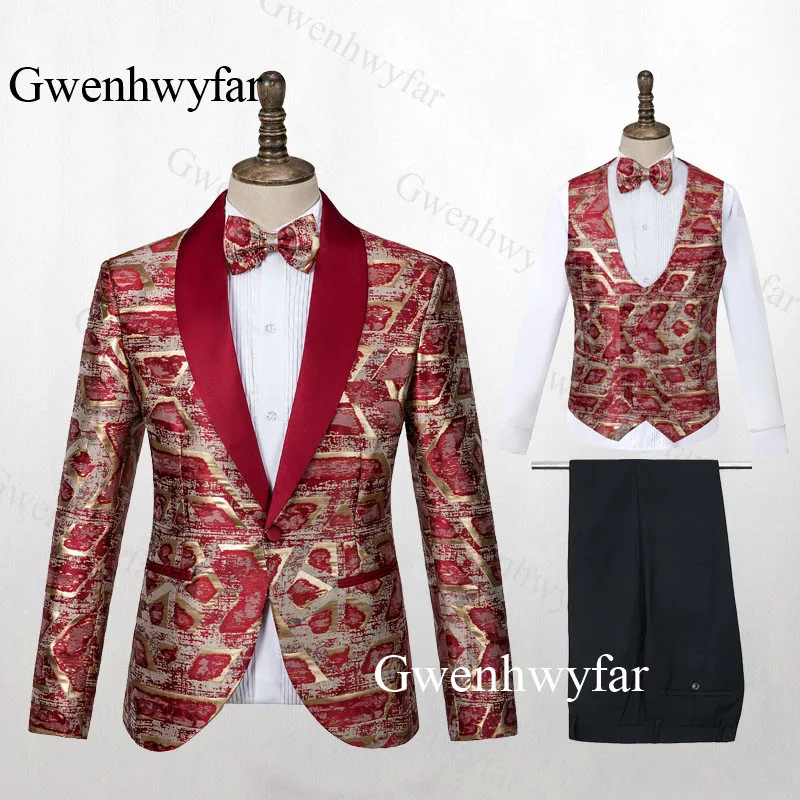 color 9 Gwenhwyfar мужской модный двубортный костюм синий цветочный Jacqaurd высококачественные для жениха костюмы для вечеринки Выпускной сценический костюм певица - Цвет: color 9