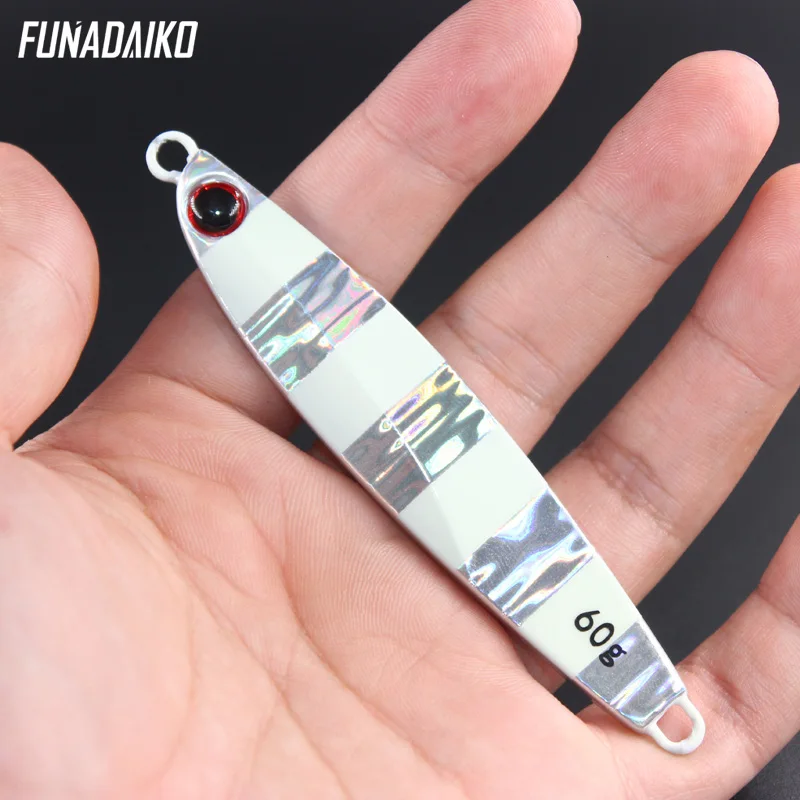 FUNADAIKO приманки для морской рыбалки, приманки для рыбалки, 40 г, 60 г, искусственная светящаяся металлическая приманка - Цвет: Silver  Zebra