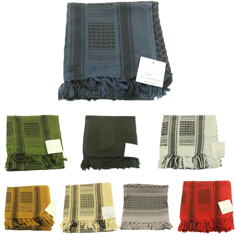 Мужские и женские военные тактические Keffiyeh Shemagh шарф в арабском стиле, шаль на шею, накидка на голову, синие хлопковые зимние шарфы