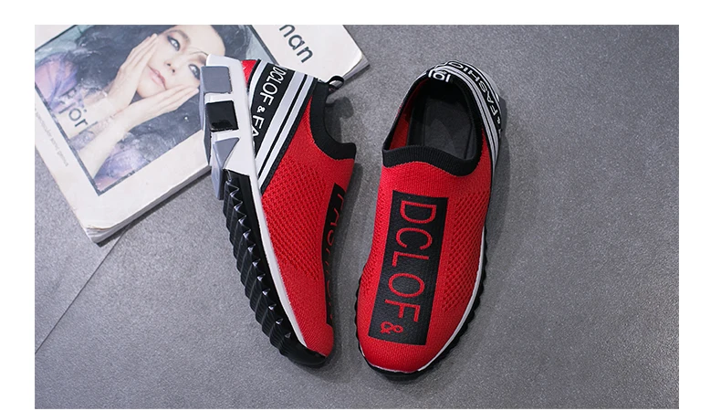 Ins super fire/ г. Новые летние эластичные спортивные туфли Красного цвета в Корейском стиле; большие размеры