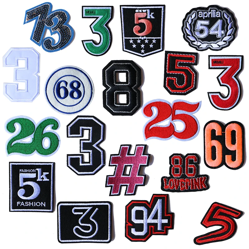 Parche decorativo de dibujos animados, icono de números rectangulares, bordado, apliques para