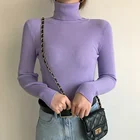 Пуловер женский трикотажный, с высоким воротом, однотонный, Осень-зима