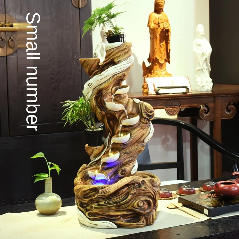 

GY Artificial Mountain and Fountain Landscape Lucky Indoor Office Alpine Decorations Living Room Floor Stand Decoration