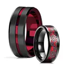 Винтажное мужское кольцо с красной канавкой, черное вольфрамовое обручальное кольцо, ретро панк механическое кольцо с зубчатой передачей, инкрустированное красное кольцо из углеродного волокна