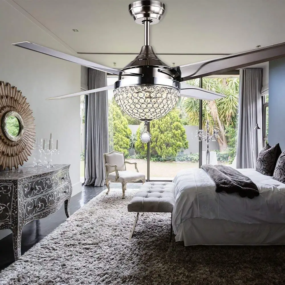 Хрустасветильник потолочный вентилятор 44 дюйма со светодиодной подсветильник