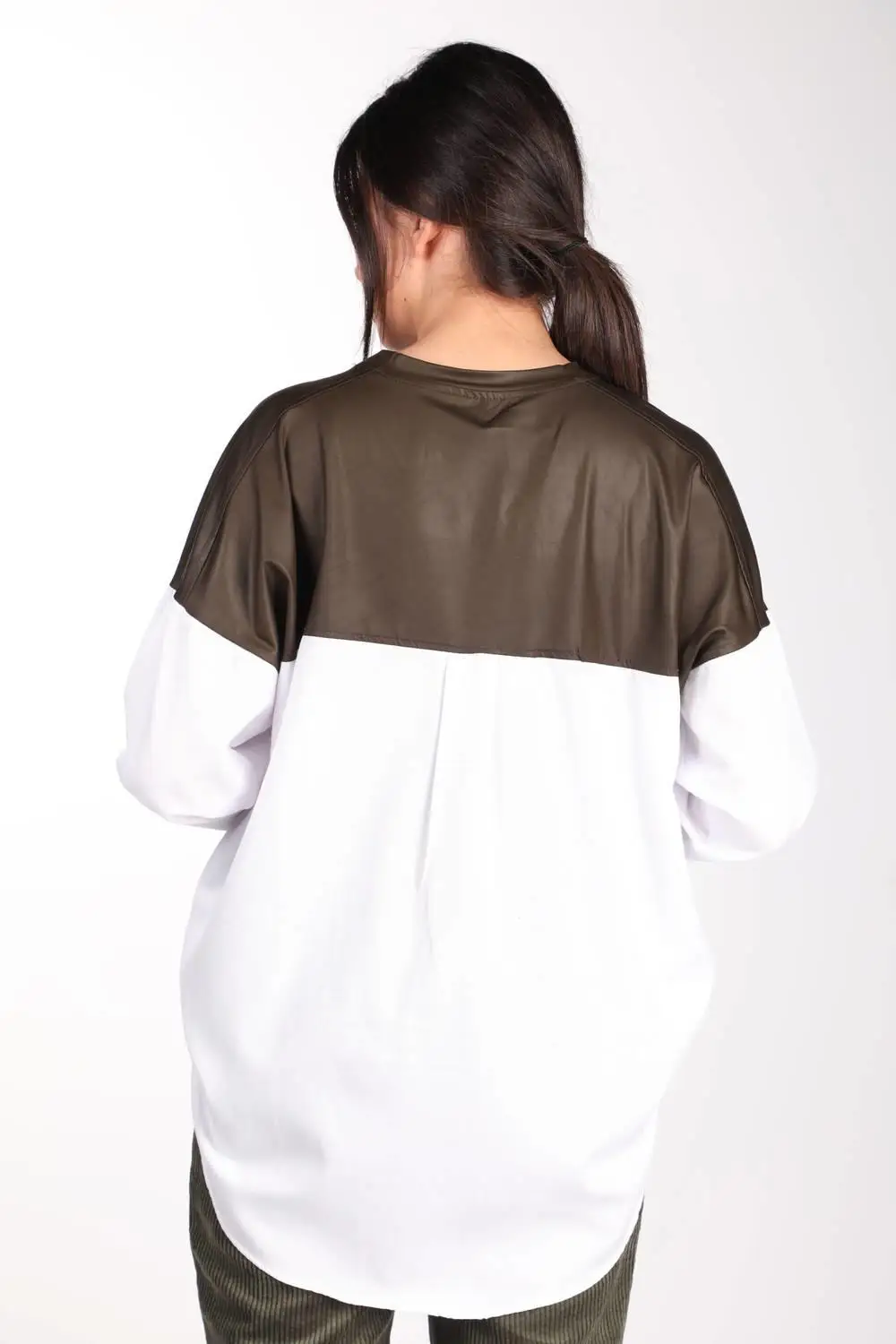 

Markapia Brown Faux Leather Blouse