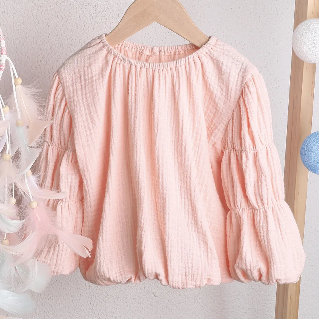 Baby Boy Girl T-shirt Toddler Kids Clothes Solid Puff Sleeve T shirt Tops Clothes Spring Autumn Children Girls Outfits