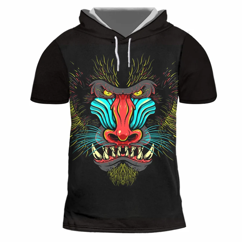 

Футболка IFPD мужская с капюшоном, смешная рубашка с 3D-принтом животного, с коротким рукавом и круглым вырезом, топ с принтом обезьяны, европей...