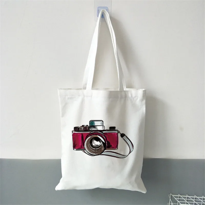 

Женская сумка для покупок, винтажная Холщовая Сумка-тоут с графическим принтом для камеры, многоразовые экологически чистые сумки на плечо,...