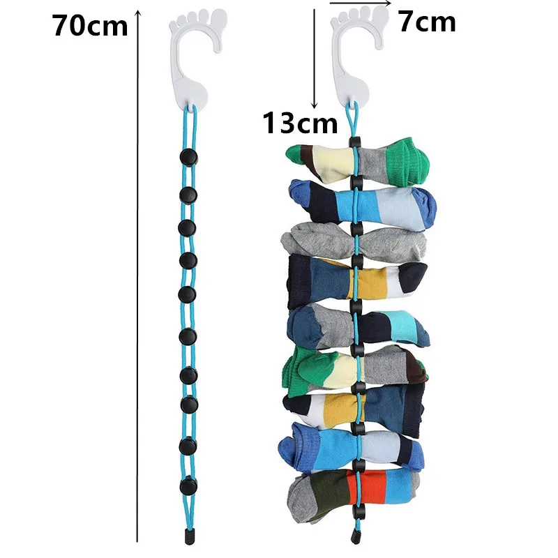 

Socks Storage Organizer Sock Adjustable Non-slip Hanging Rope Hook Clips Sock Cleaning Aid Tool Socks Drying Hanger Clothesline