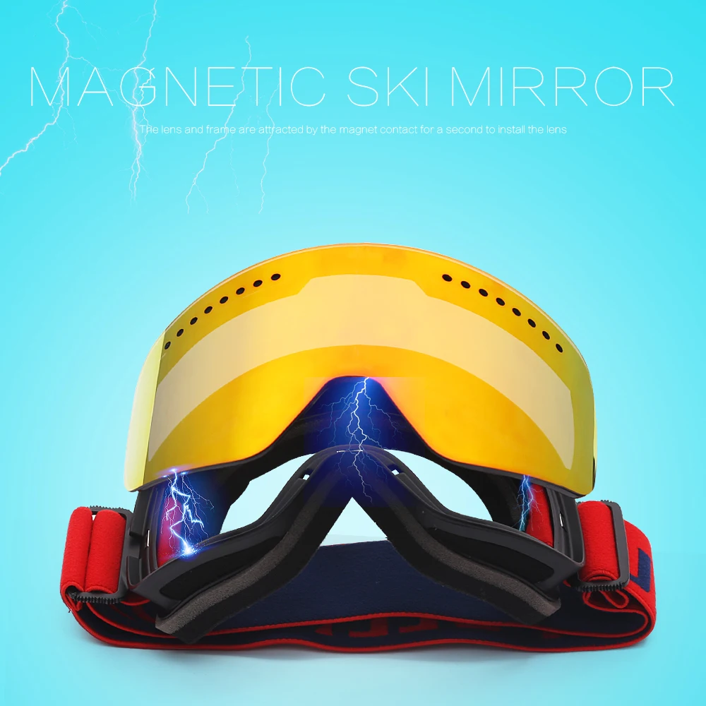 JIE POPPLY Magnetic Ski Glasses Double Lens ski goggles double layers UV400 anti-fog protective glasses mask skiing For men | Спорт и