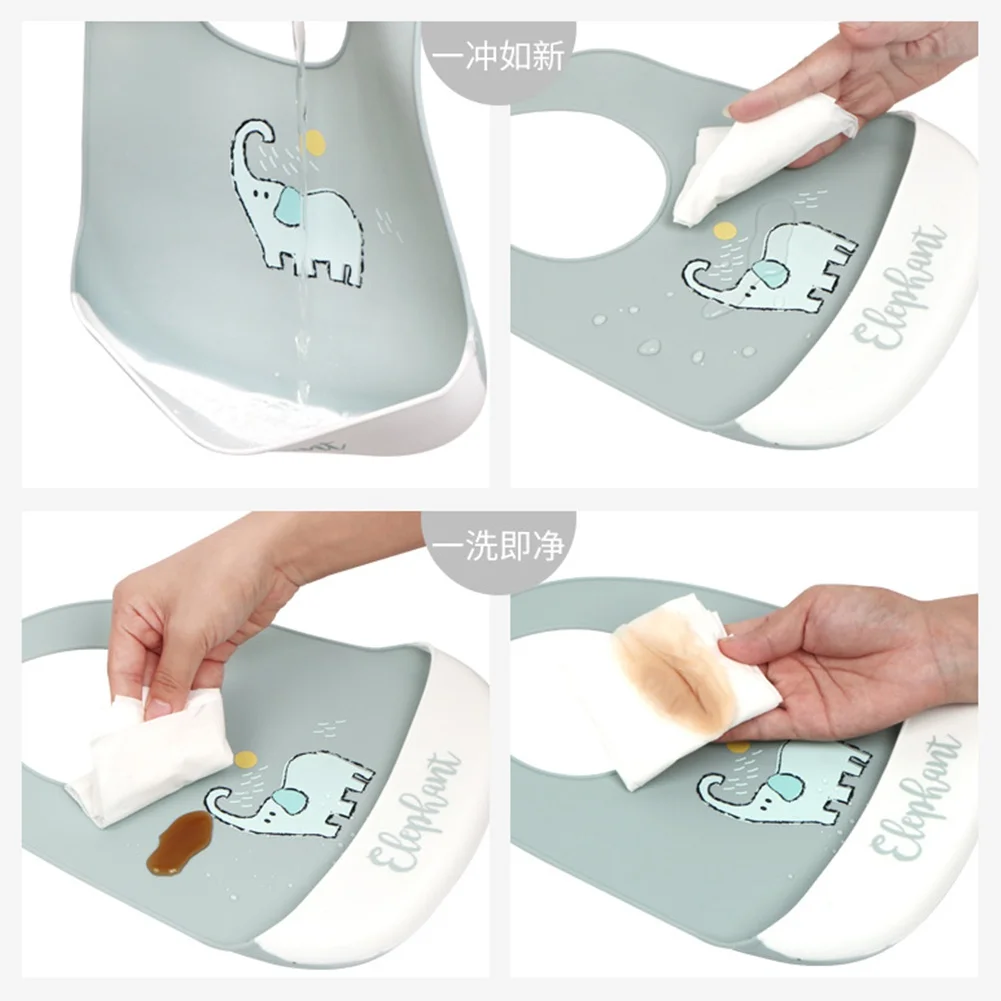 Baberos de silicona con bolsillo y recogedor de migas para beb&eacute;s, impermeables, f&aacute;ciles de limpiar-5