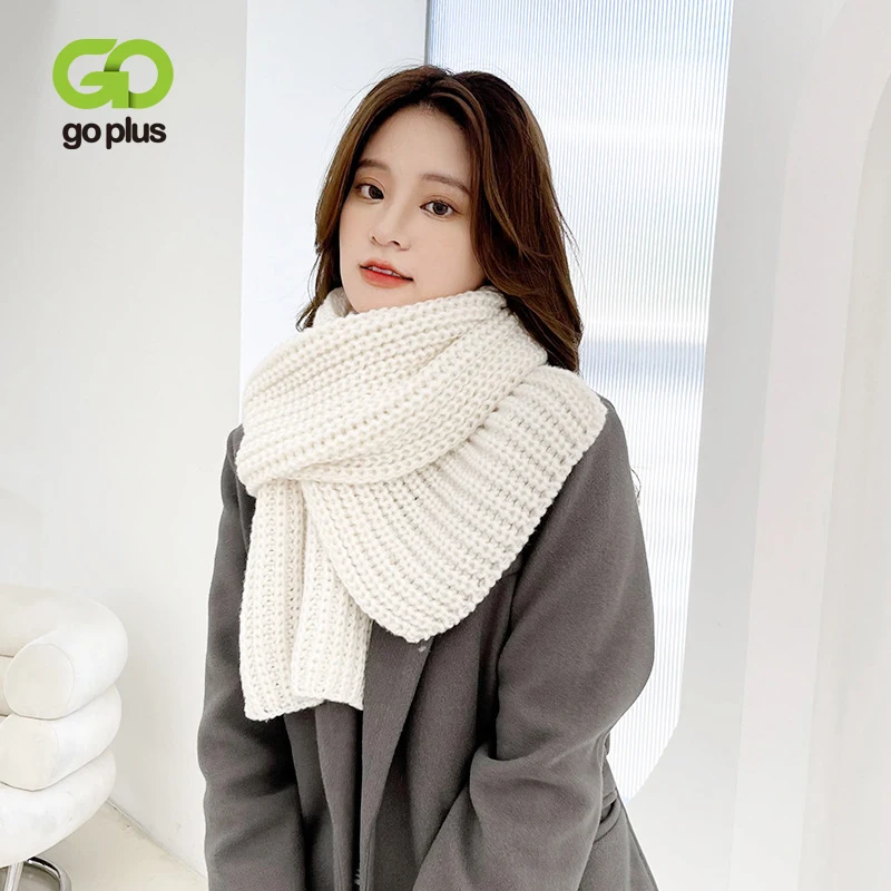 

GOPLUS Knitted Scarf Winter Warm Foulard Solid Long Korean Style White Shawl Jersey Scarves echarpe femme szalik damski zimowy