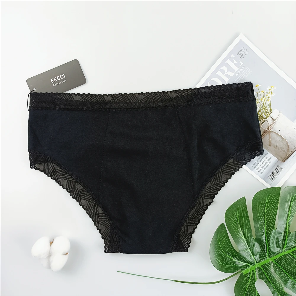 

EECCI women's cotton full protection period panties four layers leak proof waterproof underwear Orange pattern