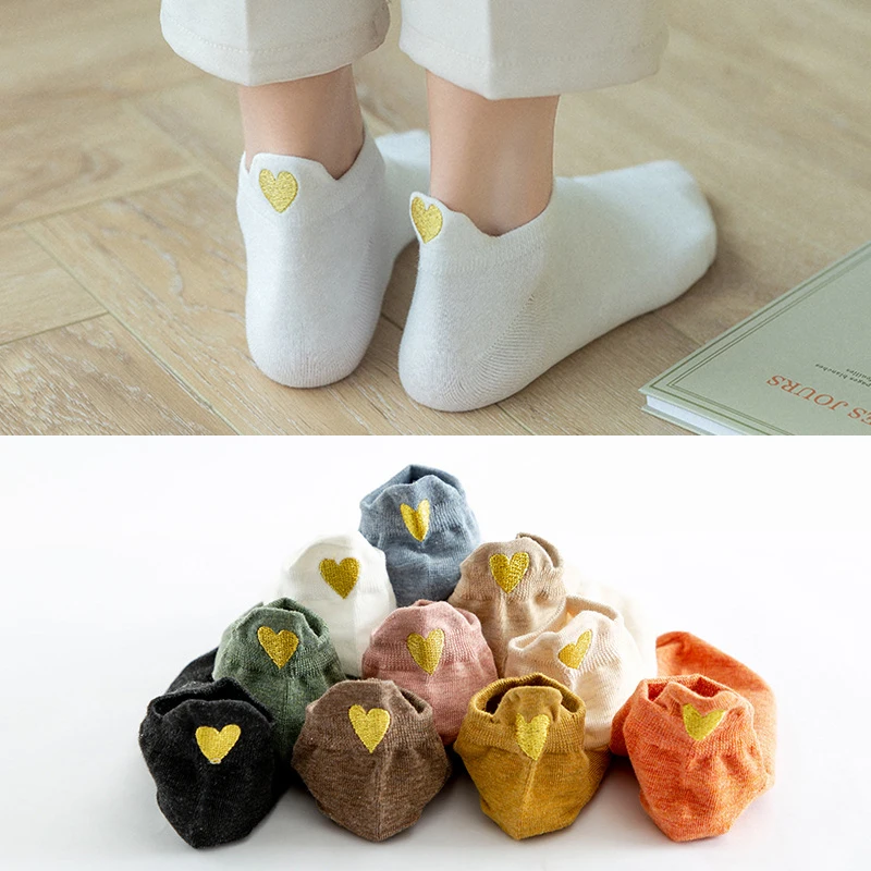 

4Pairs/Set Fashion Cute Kawaii Cotton Women's Socks Casual Colorful Girls Novetly Embroidery Love Funny Socks Short Ankle Sock