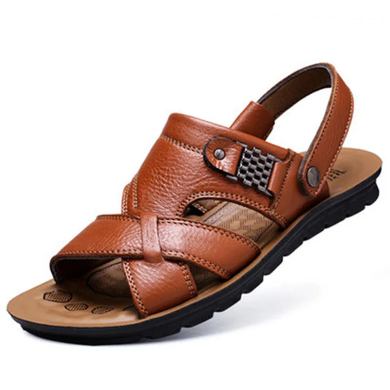 

Big Size 48 Men Leather Sandals Summer Classic Men Shoes Slippers Soft Sandals Men Roman Comfortable Outdoor Walking Footwear